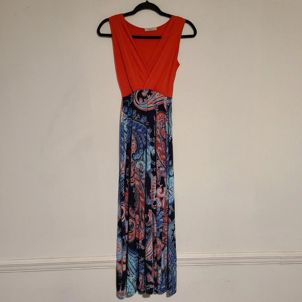 Women's Gilli Orange & Multi-Color Floral Flower Sleeveless Maxi Dress Size XS